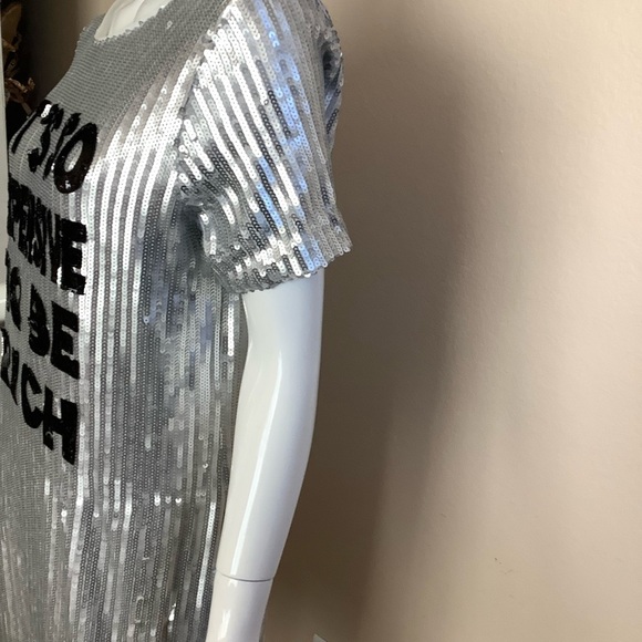 Dreamland Silver Sequin Mini Dress with Black Text NWT - Picture 5 of 7